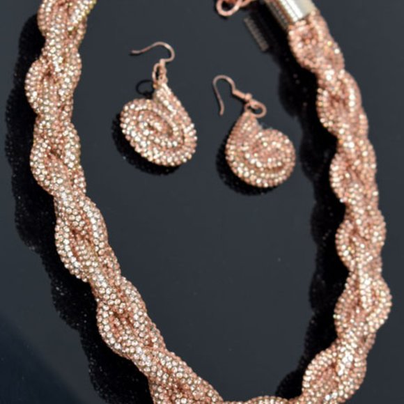 Champagne Braided Pave Rhinestone & Earring Set - Picture 10 of 12